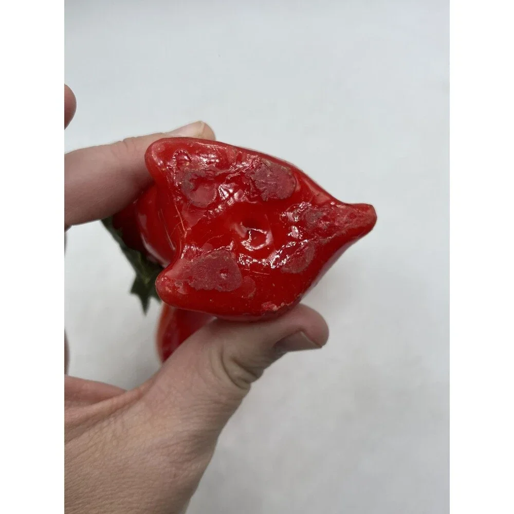 Vintage Red Mouse w/ Big Ears Holding Holly Figure Candle  5.5” Tall -